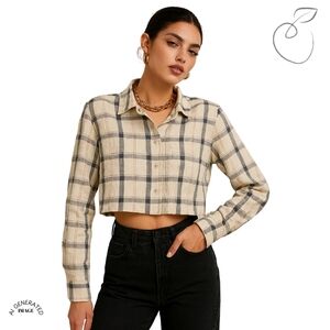 LUCKY BRAND PLAID RAW EDGE BUTTON DOWN SHIRT SZ M